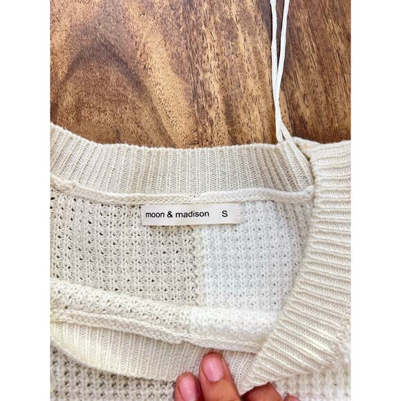 Moon & Madison Women's Cream Tan Colorblock Cotton Blended Vest Sweater Size S - Picture 4 of 6